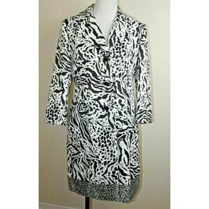 ANDRE OLIVER Womens Dress Mid Length COAT - Size 10 - Black White Print